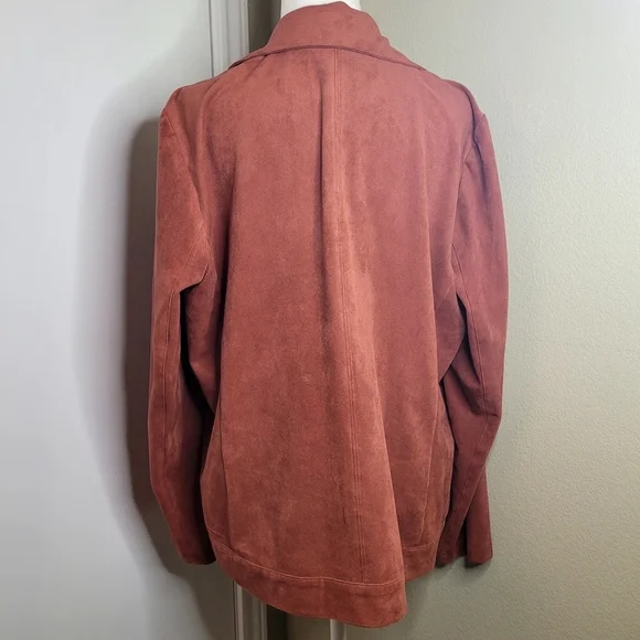 Chicos Rust Faux Leather Full Zip Elongated Jacket Size 12/14 - Picture 6 of 13